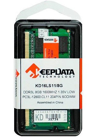 MEMÓRIA NOTEBOOK 8 GB. KEEPDATA DDR3L / 1600 MHZ