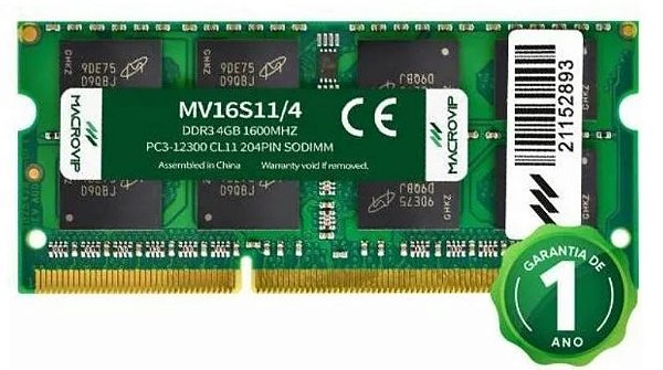 MEMÓRIA NOTEBOOK 4 GB. MACROVIP DDR3L / 1600 MHZ