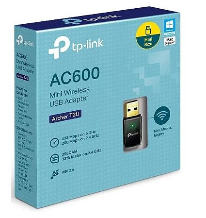 ADAPTADOR WIRELESS TP-LINK ARCHER T2U MINI AC600 USB DUAL BAND