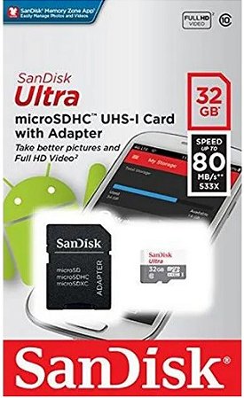 CARTÃO DE MEMÓRIA SANDISK 32 GB. MICRO SD CLASSE 10 100MB/S