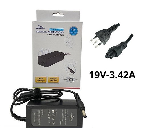 FONTE NOTEBOOK POSITIVO GRASEP 19V/3.42A ( 5.5 X 2.5 mm )