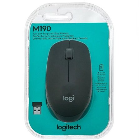 MOUSE SEM FIO LOGITECH M190 CINZA