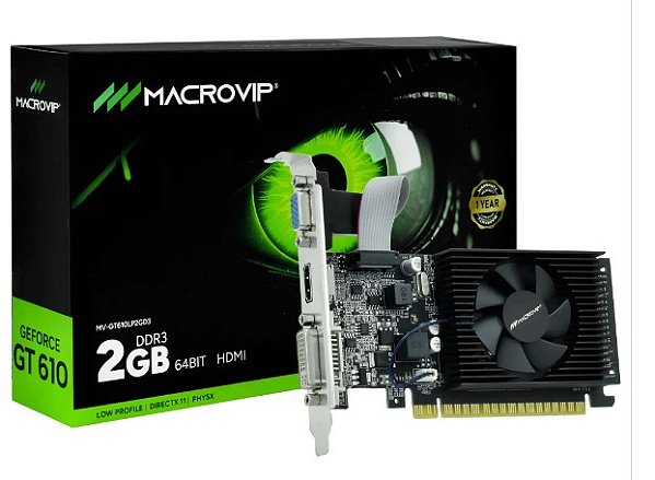 PLACA DE VÍDEO MACROVIP 2 GB GT610 DDR3 PCI-E 64 BIT