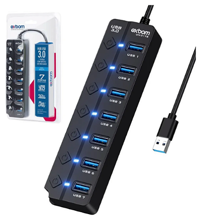 HUB USB 3.0 EXBOM 7 PORTAS