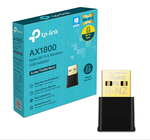 ADAPTADOR WIRELESS TP-LINK ARCHER TX20U NANO WIFI 6 AX1800 USB