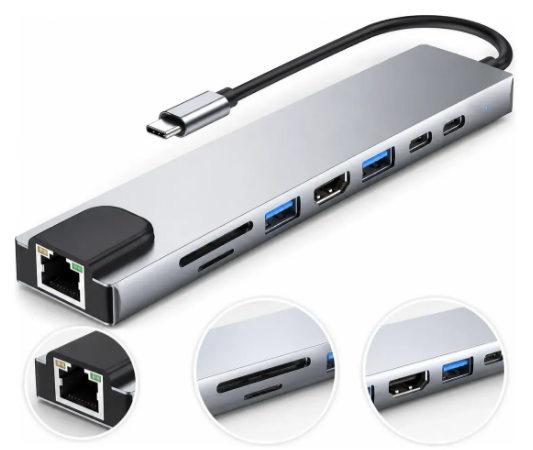HUB USB-C 8 EM 1 C/ RJ45 / HDMI/ USB 3.0