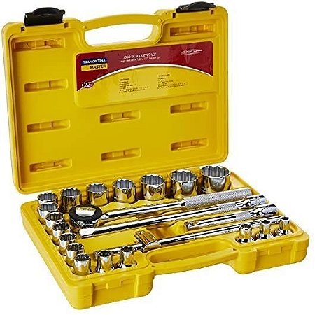 MALETA SOQUETES ESTRIADOS E ACESSORIOS 1/2" 22 PECAS - 43600022 - TRAMONTINA MASTER