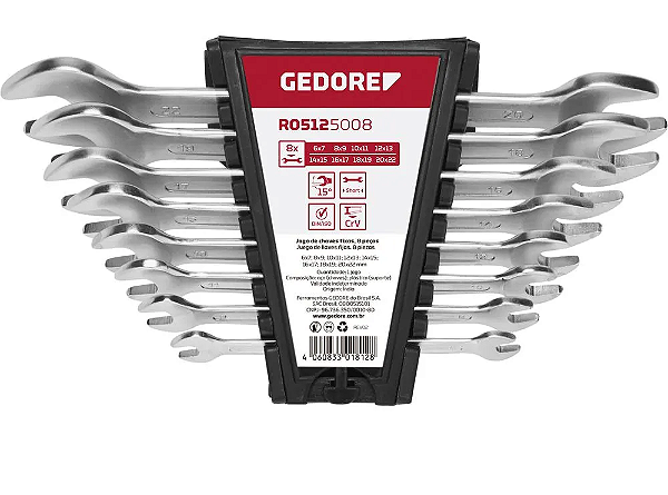 JOGO CHAVE FIXA 6 A 22MM 8PCS - R05125008 - GEDORE RED