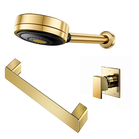 Kit Chuveiro + Porta Toalha + Acabamento Ouro Polido Docol