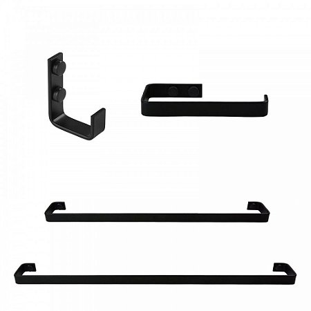 Kit De Acessórios Banheiro 4 pçs Aço Preto Fosco Concept Ducon