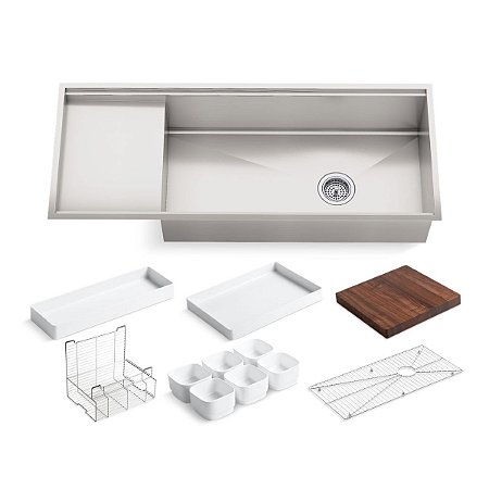 Cuba Inox Retangular De Embutir Com Deck Seco e Acessórios Stages Kohler