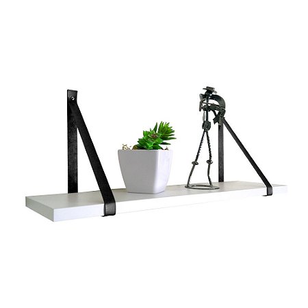 Prateleira 50x15 - MDF BRANCO - Alça de Couro