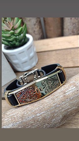 Pulseira Masculina Fé Preto e Dourada
