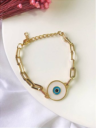 Pulseira Corretaria Pingente Olho Grego Folheado a Ouro 18K