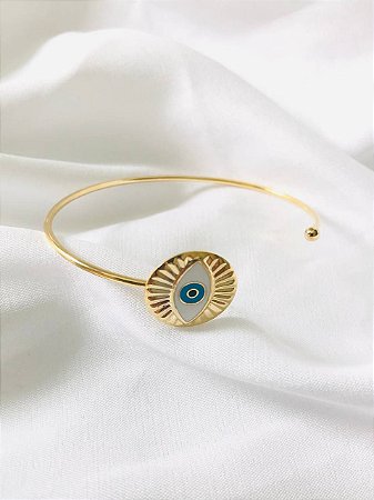 Bracelete de Olho Grego Redondo Folheado a Ouro 18 K