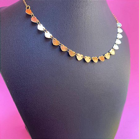 Colar Chocker de Corações Dourada