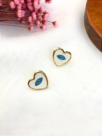 Brinco Coração Olho Grego Folheado a Ouro 18K