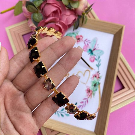 Tiara Folheada Luxo Preto e Cristal