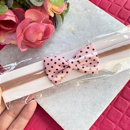 Faixas com laço para cabelo infantil - Modelo 3 - Rosa Poá