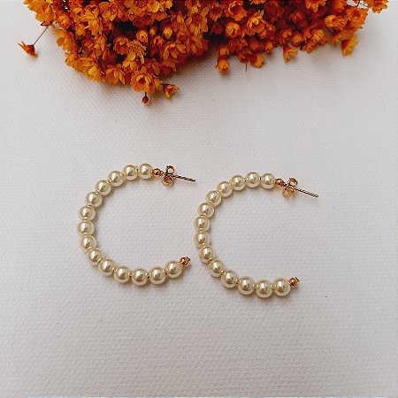 Brinco Jasmini - Argola com Pérolas (semijoia)