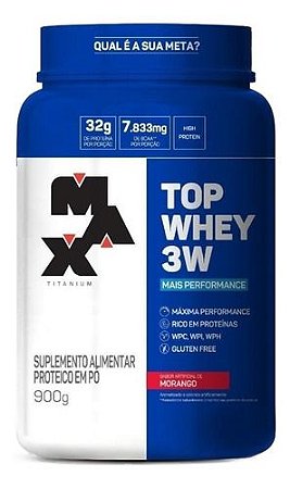 Suplemento Em  Pó Max Titanium  Top Whey 3w Proteínas Sabor  Morango Em Pote De 900g