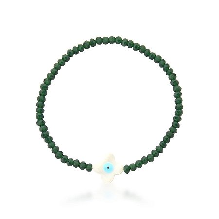 Pulseira Cristal Verde com Olho Grego