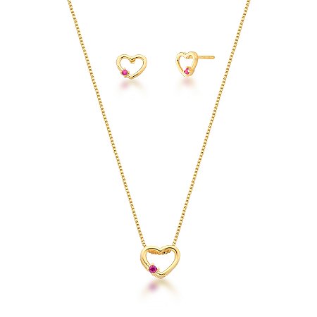 Conjunto coração vazado com detalhe de zircônia