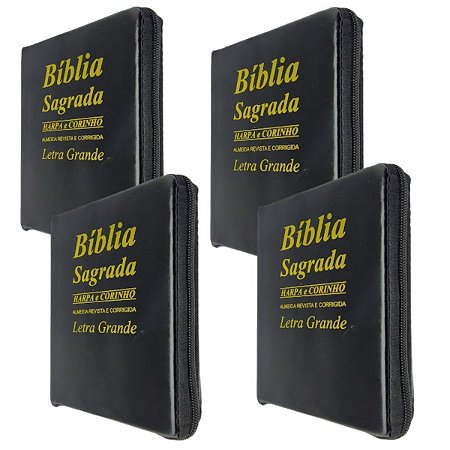 Kit com 10 Bíblia Letra Grande Preta Tijolinho Harpa Zíper