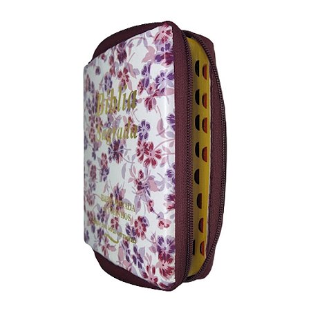 Bíblia Sagrada Zíper Tijolinho Índice Lateral 15 x 11,5 cm - Capa Branca Florida