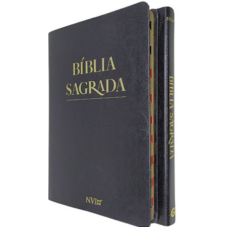Bíblia Sagrada Slim NVI Capa Luxo Preta Índice Lateral - Geográfica