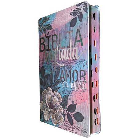 Bíblia NVI Média Com Índice Lateral Capa Flor Artística