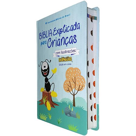 Bíblia Explicada Para Crianças Com Ilustrações Smilingüido Índice NTLH Capa Dura Azul