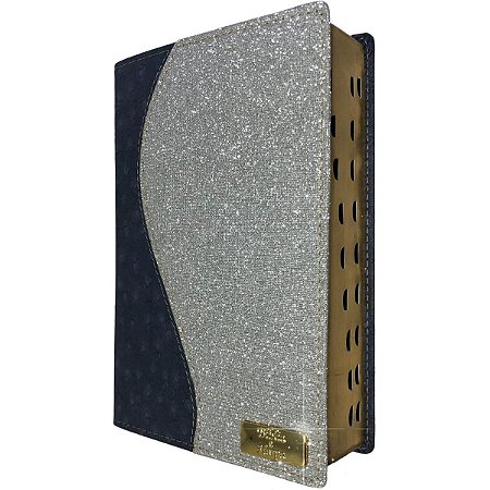 Bíblia Sagrada Letra Gigante Capa Azul Luxo Glitter Harpa Índice