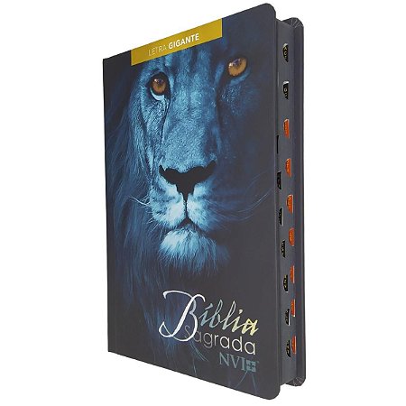 Bíblia Sagrada Letra Grande Índice Lateral Capa Dura Lion Blue Pão Diário