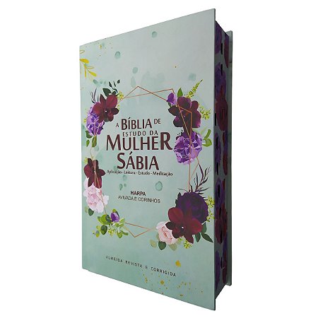 Bíblia de Estudo Mulher Sábia Harpa Corinhos Capa Dura Índice Lateral Floral Verde - CPP