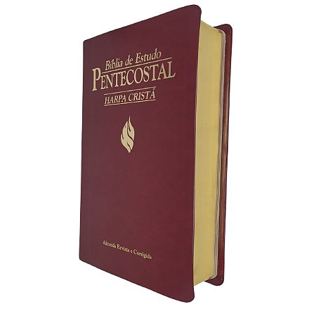Bíblia de Estudo Pentecostal Média Com Harpa Capa Luxo Vinho