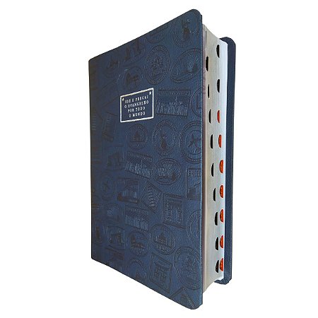 Bíblia Bilíngue Bible NAA Inglês Português Capa Luxo Azul Índice