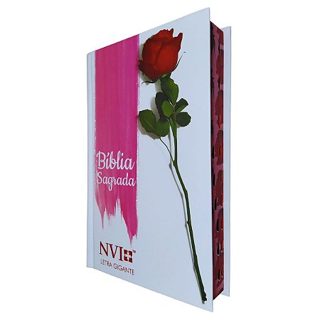 Bíblia NVI Letra Grande Capa Dura Botão de Rosa Índice Lateral