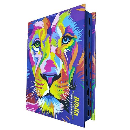 Bíblia ARC Letra Maior Harpa Capa Dura Leão Aquarela Índice