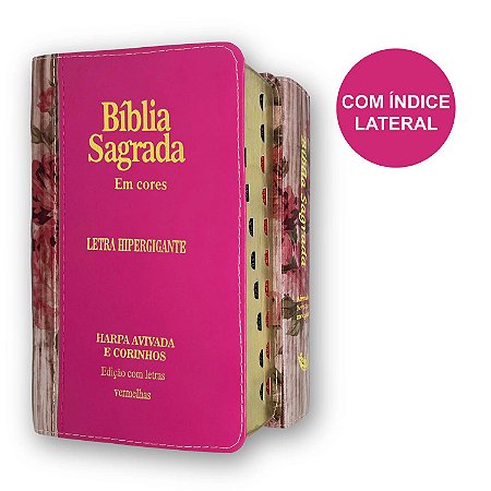 Bíblia ARC Hipergigante | Harpa Índice | Pink Com Flores
