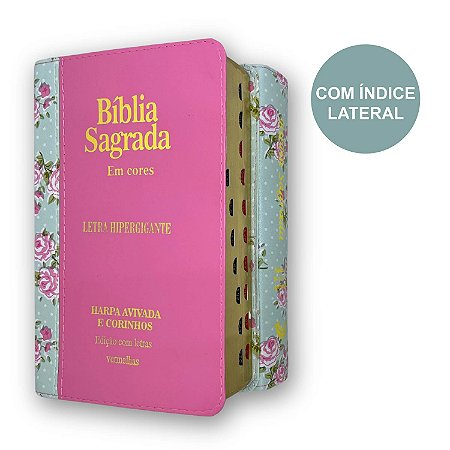 Bíblia ARC Letra Hipergigante | Harpa Índice | Rosa Com Flores