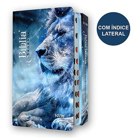 Bíblia Sagrada Leão Azul Com Índice NVI Capa Dura Art Gospel