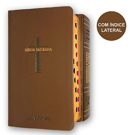 Bíblia Sagrada Letra Jumbo Com Índice | Harpa | Cruz Marrom