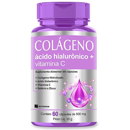 Colágeno Hidrolisado + Ácido Hialurônico + Vitamina C 60 Cáps Pele mais jovem - Vitadd