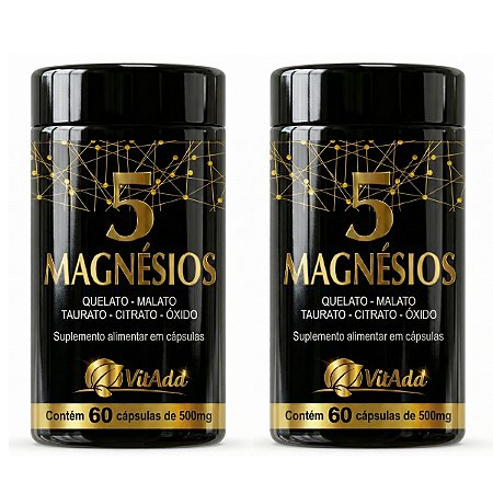 Kit 2x 5 Magnesio Quelato Malato Taurato Citrato Óxido 60 caps - Mix Completo