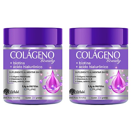 Kit 2x Colágeno Beauty 8,4g Proteína + Hialurônico + Biotina 200g