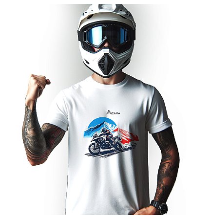 Camiseta BMW motociclista branca ATACAMA - R1250gs R1300gs G310Gs F800GS F850gs camisa