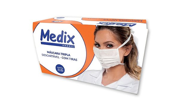 Máscara Cirúrgica Tripla Descartável Branca Medix caixa com 50 unid