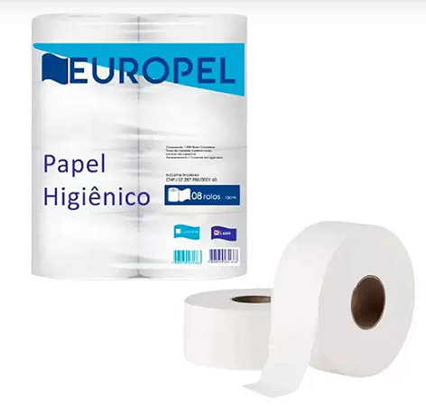 Papel Higiênico Rolão Luxo Celulose 10 x 150 m Europel Pacote com 8 unidades