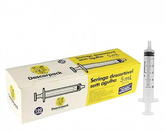 Seringa Descartável 05 ml sem Agulha Luer Slip Descarpack cx 100